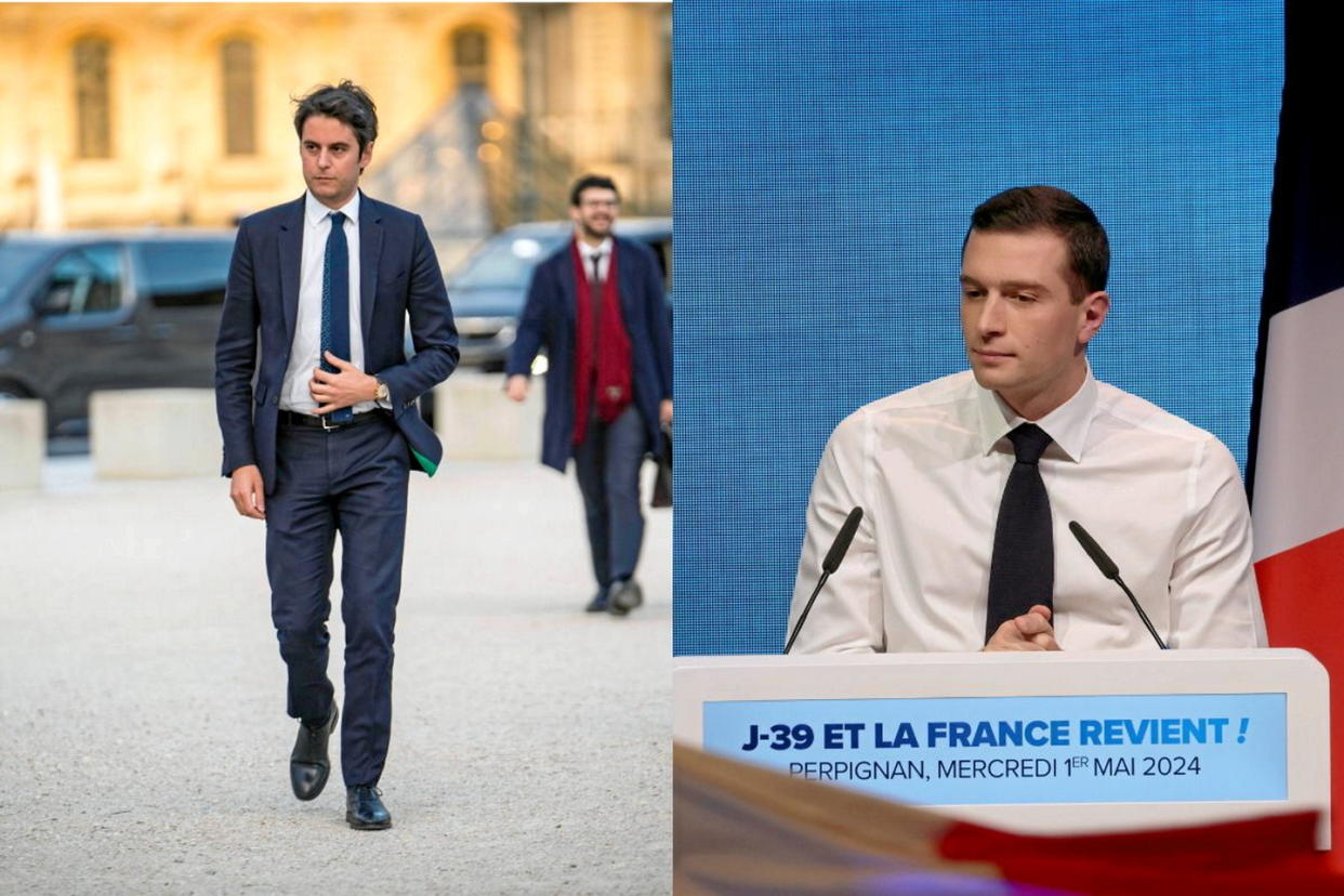 Gabriel Attal et Jordan Bardella débattront ensemble sur France 2 le 23 mai.  - Credit:Alain Robert/Sipa et Gabrielle Cezard/Sipa