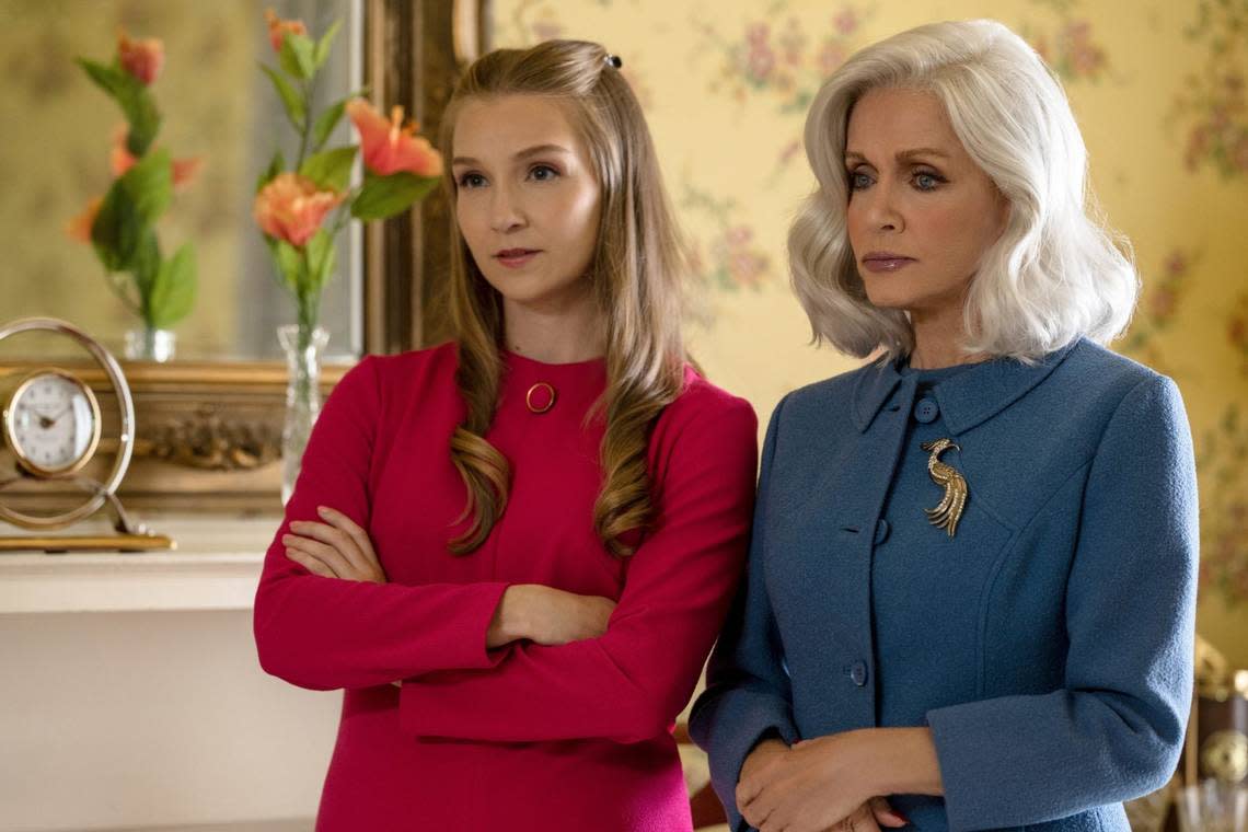 Elyse Maloway, left, and Donna Mills star in the Lifetime limited series “VC Andrews’ Dawn.” LIFETIME