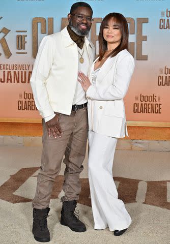 <p>Axelle/Bauer-Griffin/FilmMagic</p> Lil Rel Howery and Dannella Lane at the Los Angeles premiere of 'The Book of Clarence'