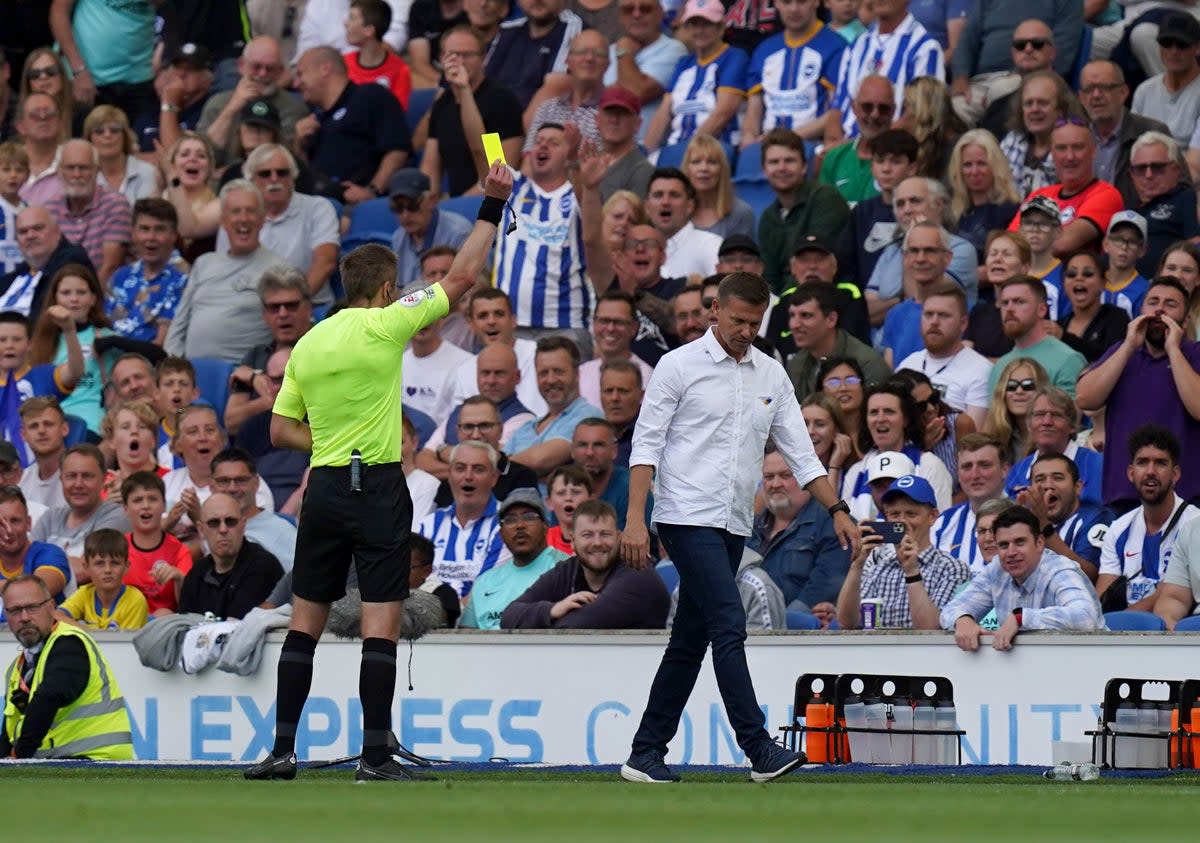 Leeds United manager Jesse Marsch was booked at Brighton (Gareth Fuller/PA) (PA Wire)