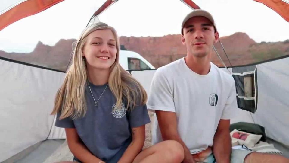 Gabby Petito and Brian Laundrie  as seen in a video posted  to YouTube on August 19, 2021. / Credit: Gabby Petito/YouTube