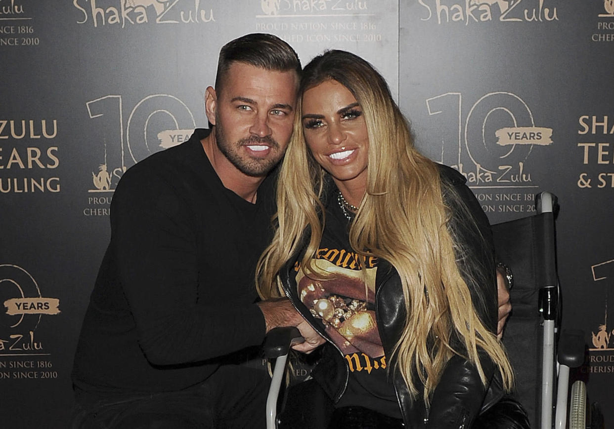 Katie Price has been joined on the trip by fiance Carl Woods. (Getty Images)