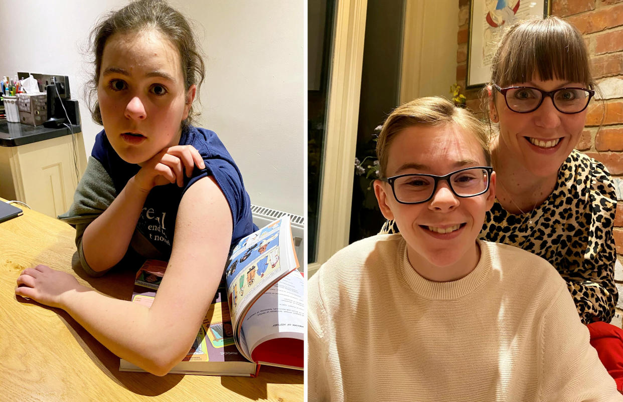 Phoebe Howard, 13, after having her vaccine (L), Bertie Wood, 12, with mum Laura Wood (R) (SWNS)