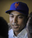 New York Mets new manager Luis Rojas speaks with the media after his introduction at a news conference, Friday, Jan. 24, 2020, in New York. (AP Photo/Bebeto Matthews)