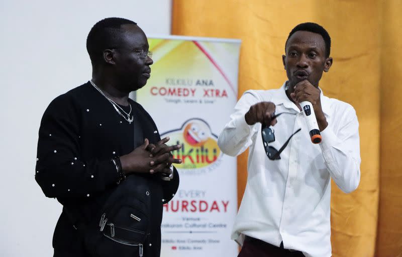 South Sudanese comedians find laughs in painful past, at the Nyakuron Cultural Centre in Juba