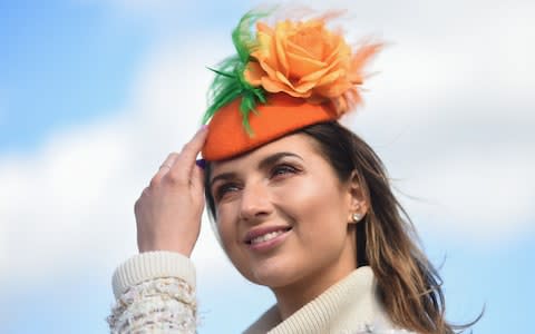 Racegoer Kate Treacy, from Co Wicklow, prior to racing on Day Three of the Cheltenham Racing Festival  - Credit: David Fitzgerald/Sportsfile via Getty Images