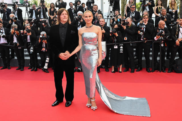 Diane Kruger Gets Glitzy in Silver Gown and Bow-Topped Pumps in