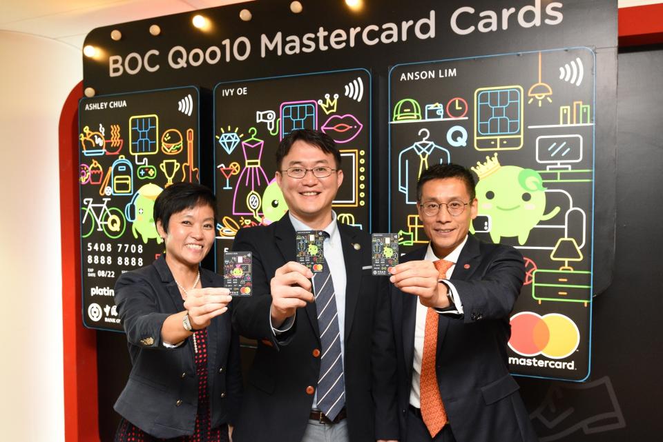 Left to right: Deborah Heng, Country Manager, Mastercard Singapore; Cho Hyun-wook, Country Manager, Qoo10 Singapore; Wang Fang, Deputy General Manager, Deputy Country Head, Bank of China Singapore Branch at the launch of the new card. (Photo: Bank of China)