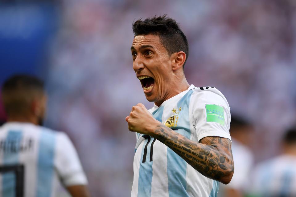 <p>Sheer joy from Angel Di Maria, whose thumping shot saw Argentia go into the break on level terms with France </p>