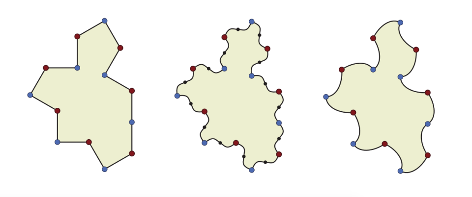 A close-up of 3 newly invented 14-sided shapes called Spectres