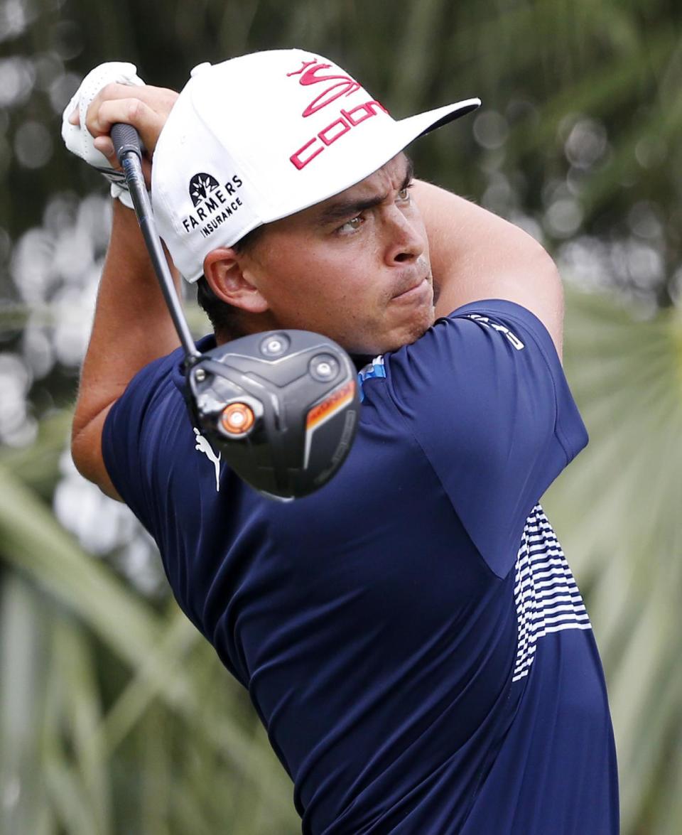 Rickie Fowler tees off on the third tee during the third round of the Honda Classic golf tournament, Saturday, Feb. 25, 2017, in Palm Beach Gardens, Fla. (AP Photo/Wilfredo Lee)