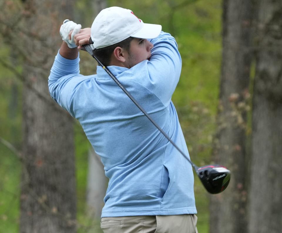Flanders, NJ - May 4, 2023 —  Mike Pschar of Mendham participating in the Morris County Boys Golf Tournament.
