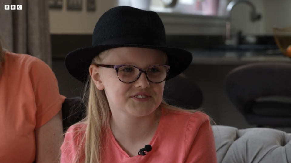 Taylor Swift fan Pippa over the moon to be given star's hat. (BBC screengrab)