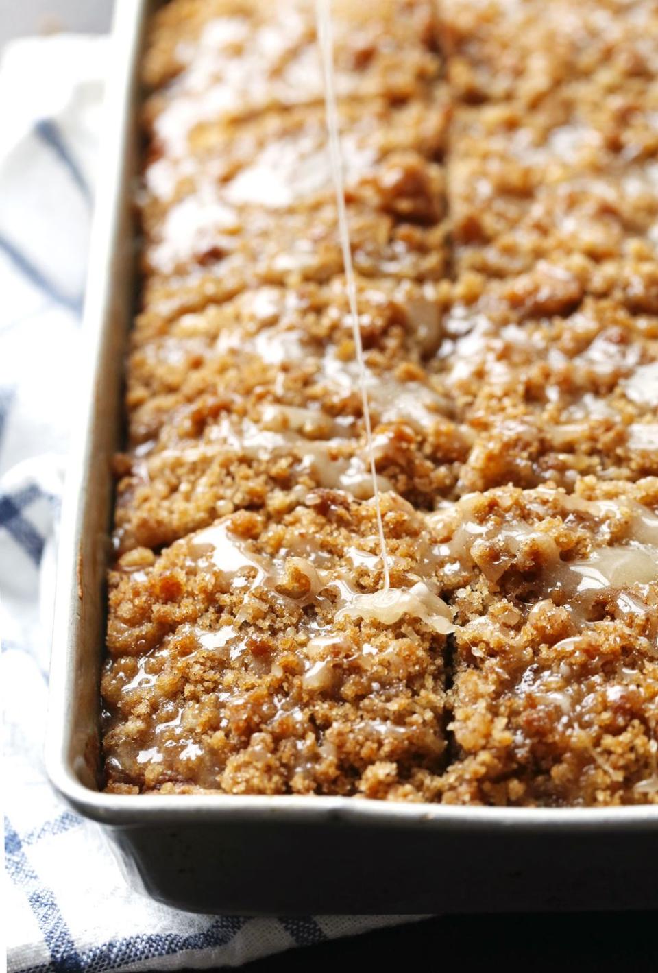 <p>Not only does this pumpkin dessert get creative with cinnamon streusel flavor, but it's also drizzled with a maple glaze for the ultimate combination.</p><p><strong><em>Get the recipe at <a href="http://pinchofyum.com/cinnamon-streusel-pumpkin-coffee-cake-maple-glaze" rel="nofollow noopener" target="_blank" data-ylk="slk:Pinch of Yum;elm:context_link;itc:0;sec:content-canvas" class="link ">Pinch of Yum</a>.</em></strong></p>