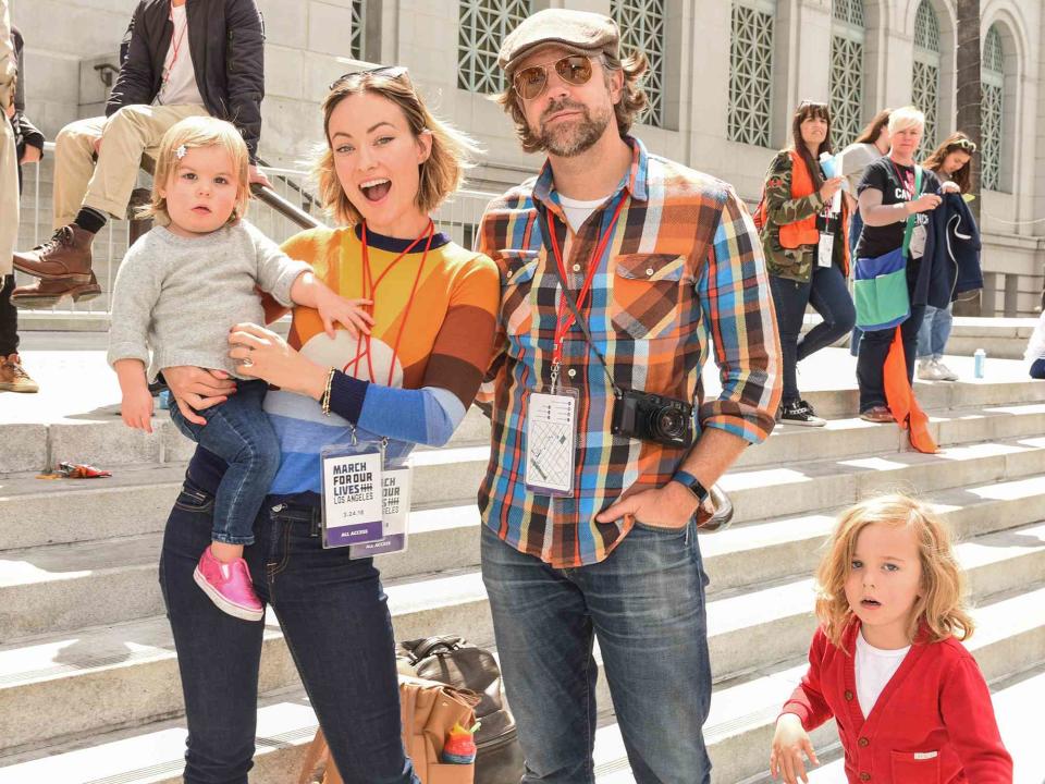 Presley Ann/WireImage Olivia Wilde and Jason Sudeikis with their kids Otis and Daisy