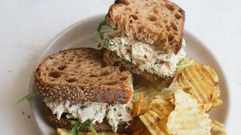 Tuna sandwiches and crisps
