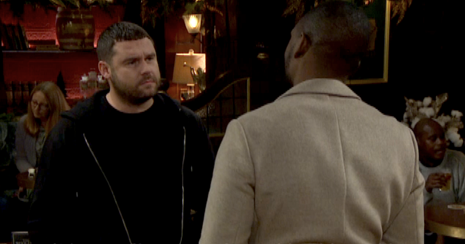 emmerdale's danny miller as aaron dingle and emile john as ethan anderson