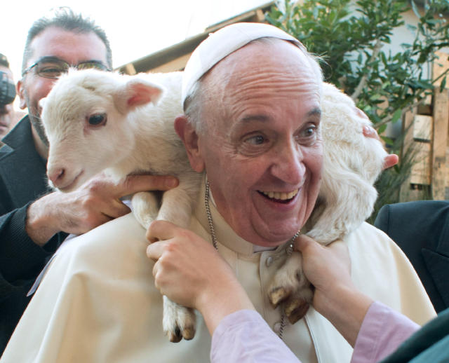 Simpática foto del Papa con un cordero