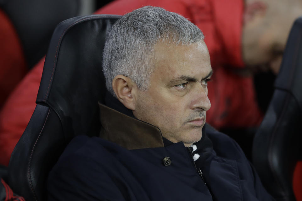 Manchester United's manager Jose Mourinho ahead the English Premier League soccer match between Southampton and Manchester United at St Mary's stadium in Southampton, England Saturday, Dec. 1, 2018. (AP Photo/Kirsty Wigglesworth)