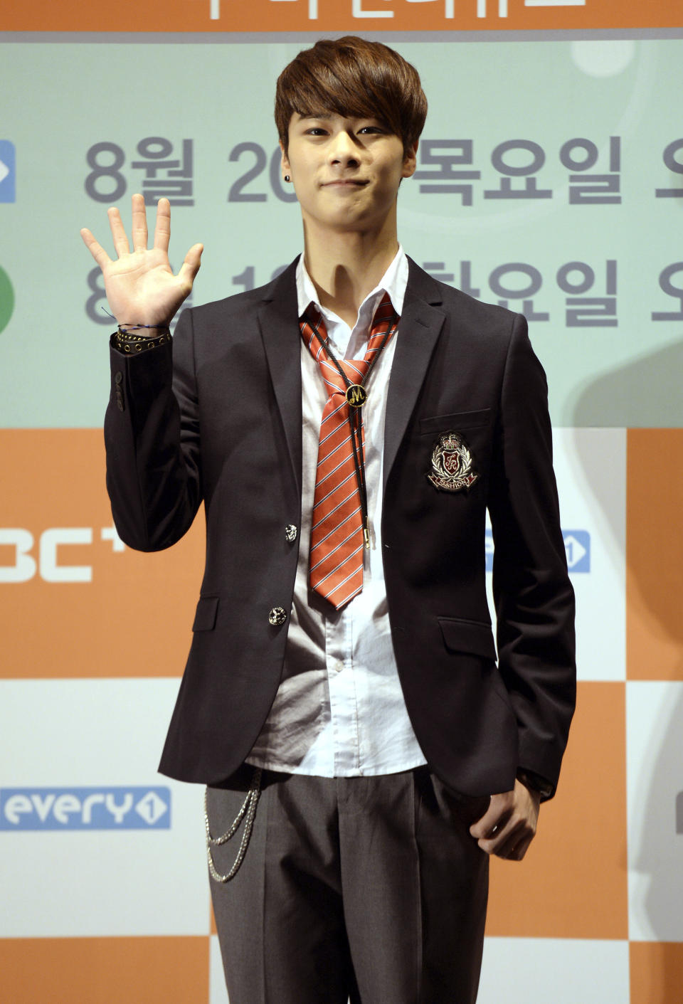 Moon Bin, a member of K-Pop group ASTRO poses at a drama presentation in Seoul, South Korea, Aug. 18, 2015. Moon Bin was found dead at his home in Seoul, his management agency said Thursday, April 20, 2023. (Park Young-tai/Newsis via AP)