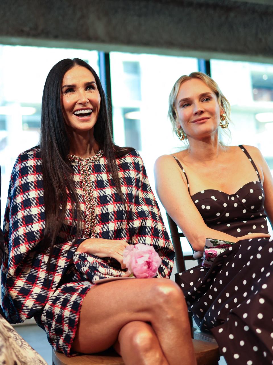 “Feud: Capote Vs. the Swans” star Demi Moore (left) and our “National Treasure” Diane Kruger (right) enjoyed playful patterns at Carolina Herrera. Photo by CHARLY TRIBALLEAU/AFP via Getty Images