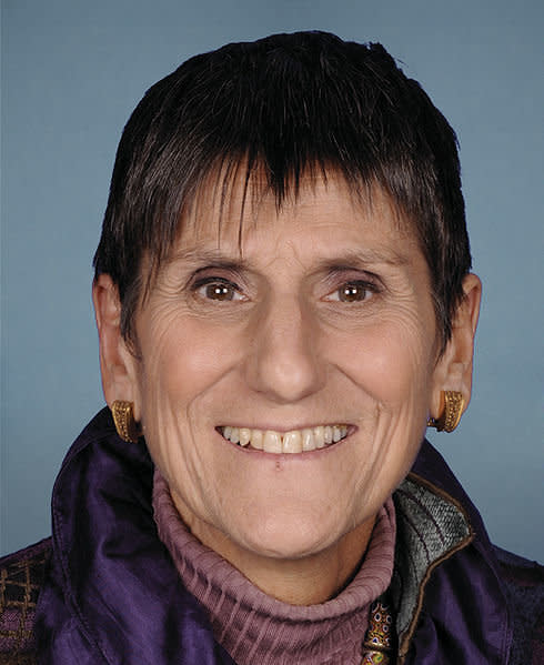 Rep. DeLauro's short, dark hairdo makes her stand out. She's also known to wear some distinctive glasses and dynamic outfits. <a href="http://www.politico.com/click/stories/1003/hipster_in_the_house.html">Some would even say</a> she's a "hipster."