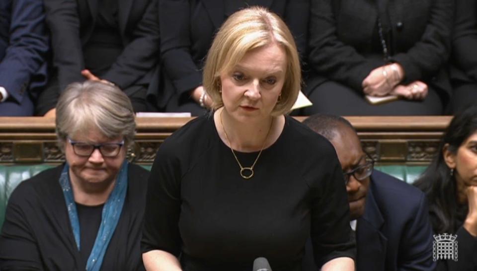 Prime Minister Liz Truss reading a tribute out in the House of Commons, London following the death of Queen Elizabeth II on Thursday. Picture date: Friday September 9, 2022.