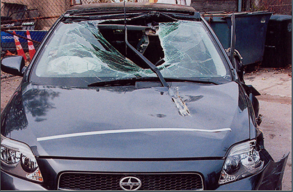 A damaged car.