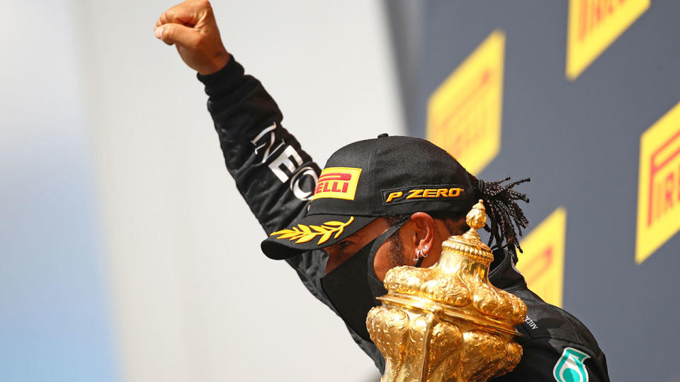 Lewis Hamilton's dramatic British GP win is under investigation. Pic: Getty