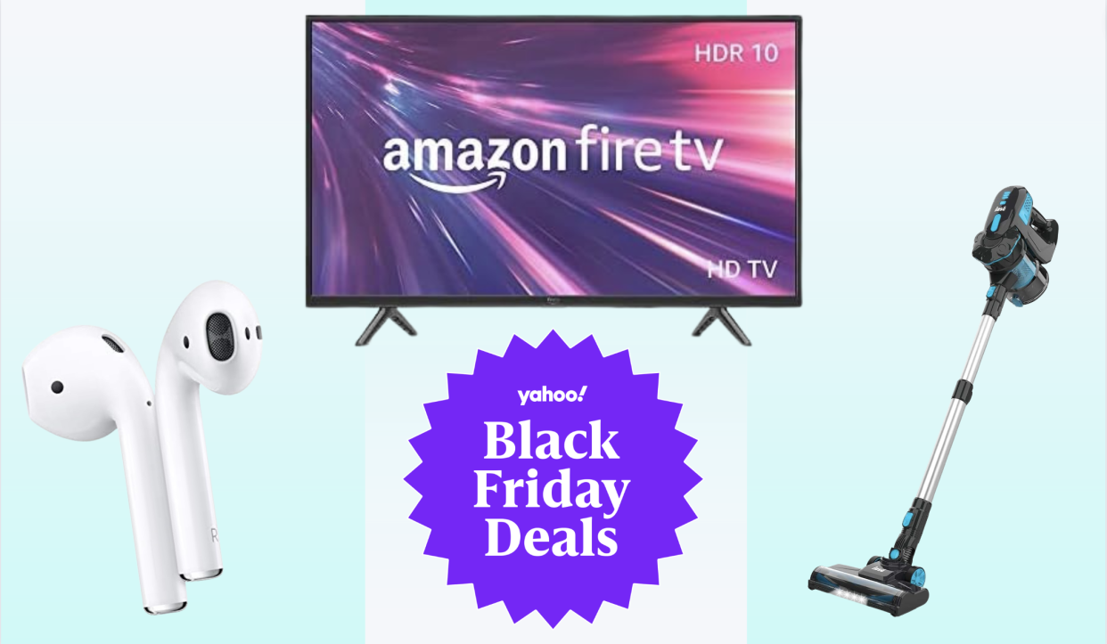 Amazon Black Friday: airpods, fire tv, stick vaccum with badge that says Yahoo! Black Friday Deals