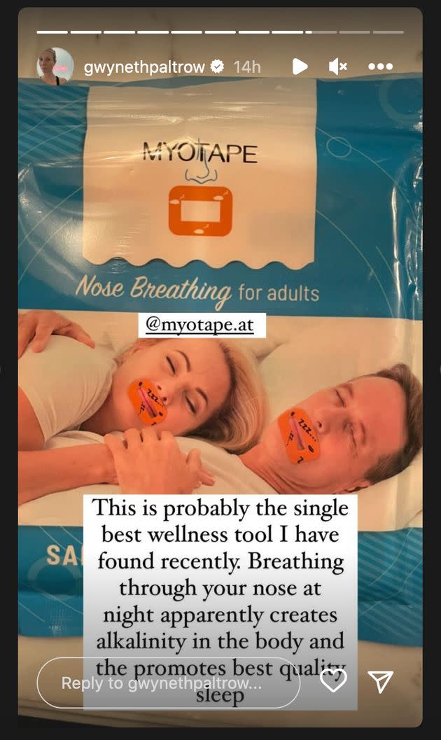 Gwyneth Paltrow has extolled the benefits of Nose Breathing tape. (Photo: Instagram/@gwynethpaltrow)