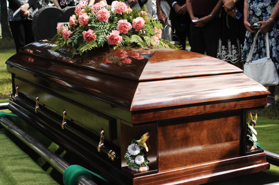 A coffin at a funeral