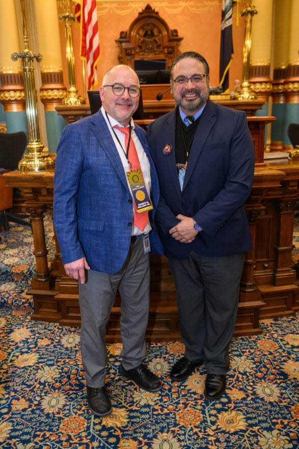 Ben Negron of Adrian, right, was state Sen. Joe Bellino Jr.'s guest Wednesday at the State of the State address at the Capitol in Lansing.