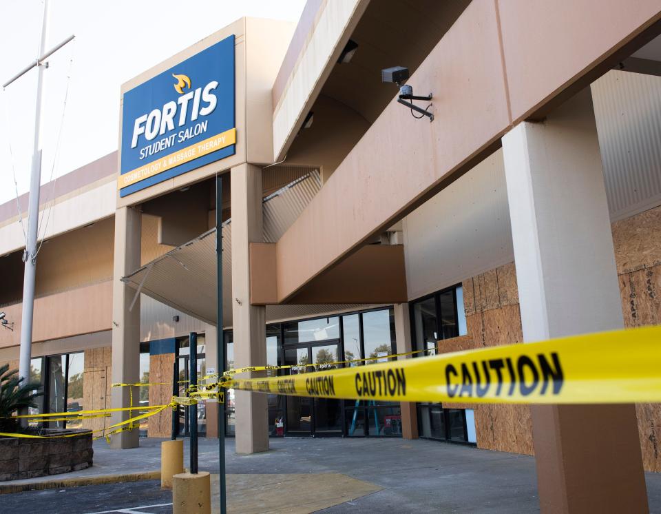 The Olive Road location of Fortis Institute in Pensacola remains boarded up on Monday, Feb. 6, 2023. A fire and partial collapse of the structure on Friday, Feb. 3. was cited for the closure.