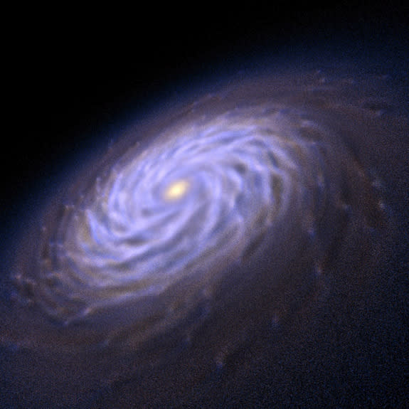 Powerful new computer simulations like this one are allowing astronomers to understand how spiral arms in galaxies form and survive. These simulations suggest that the arms arise as a result of the influence of giant molecular clouds - star for