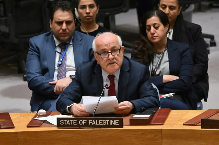 El embajador palestino ante la ONU, Riyad Mansour, toma la palabra durante una reunión del Consejo de Seguridad sobre la situación en Oriente Medio, el 25 de marzo de 2024 en Nueva York (Angela Weiss)