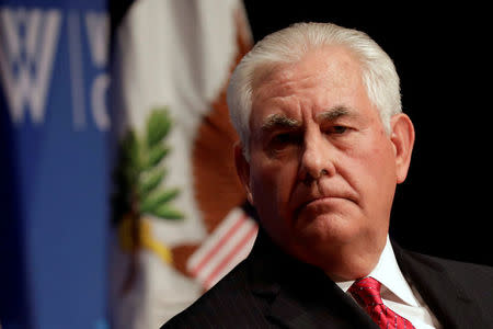 FILE PHOTO: U.S. Secretary of State Rex Tillerson participates in a panel discussion after his remarks on U.S.-European Relations at the Wilson Center in Washington, DC, U.S. on November 28, 2017. REUTERS/Yuri Gripas/File Photo