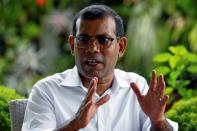 Maldives' former president Nasheed speaks during an interview with Reuters in Colombo