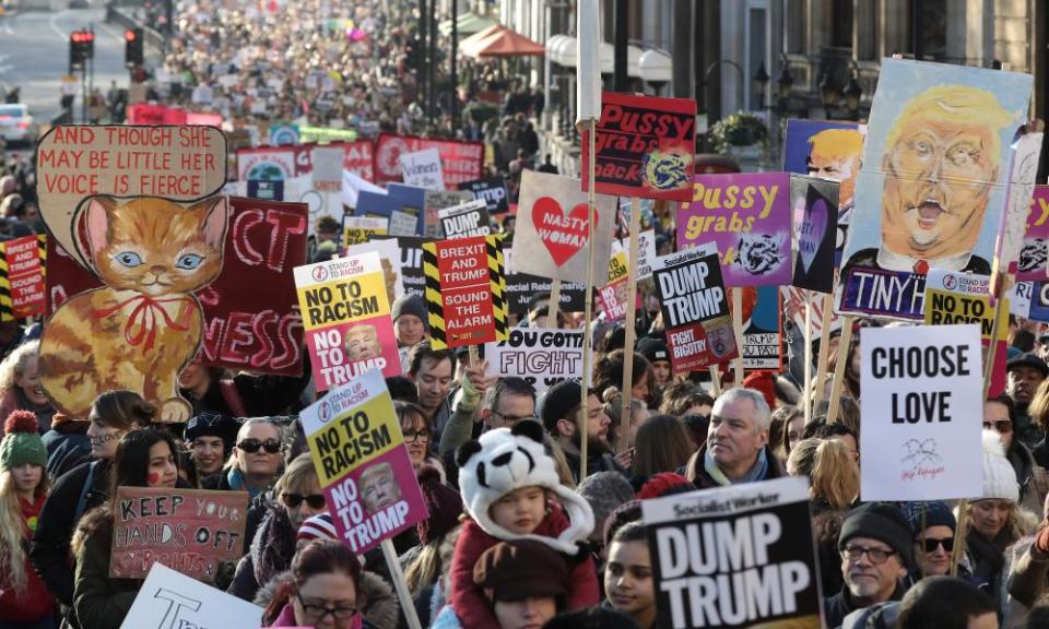 Protesters take to London’s streets on the first global Women’s March in January 2017.