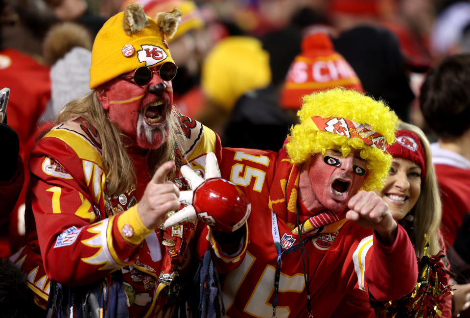 Chiefs fans celebrate win over the Bills.