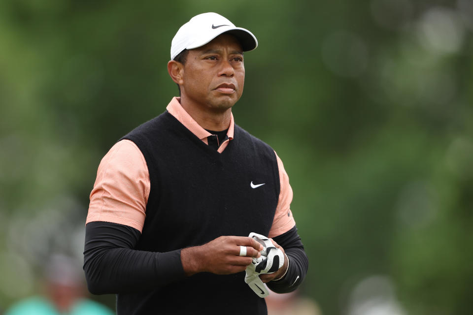 TULSA, OKLAHOMA - MAY 21: Tiger Woods of the United States on the 16th hole during the third round of the 2022 PGA Championship at Southern Hills Country Club on May 21, 2022 in Tulsa, Oklahoma. (Photo by Christian Petersen/Getty Images)