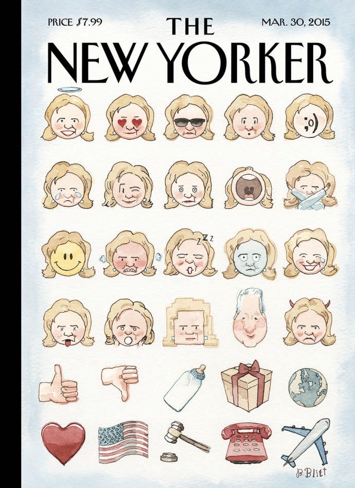 La revista New Yorker hace una lista de emojis o emoticones con la cara de Hillary Clinton, haciendo alusión al escándalo de los correos privados. (Marzo 30, 2015)