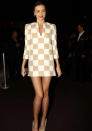 Miranda Kerr showed off those to-die-for pins in this chessboard Louis Vuitton dress at the store's opening in Mexico. <br><br><b>©Rex</b>