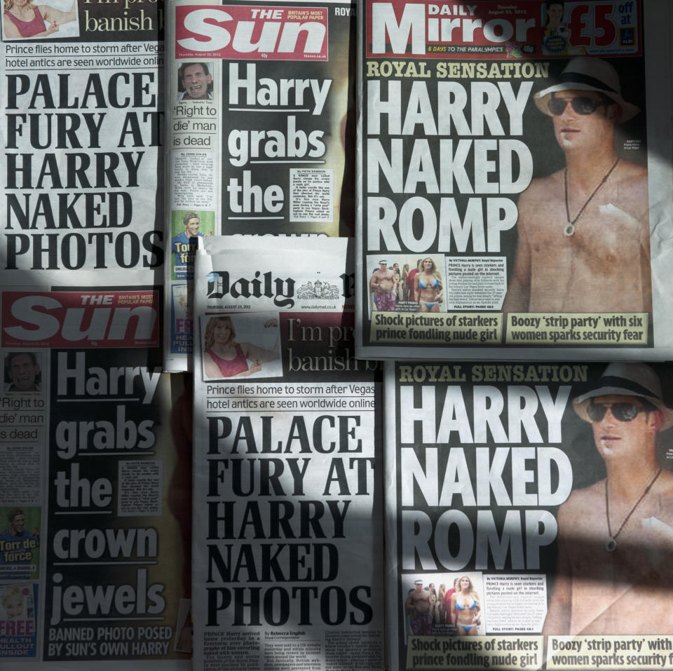 Newspapers about Prince Harry's naked Las Vegas escapades