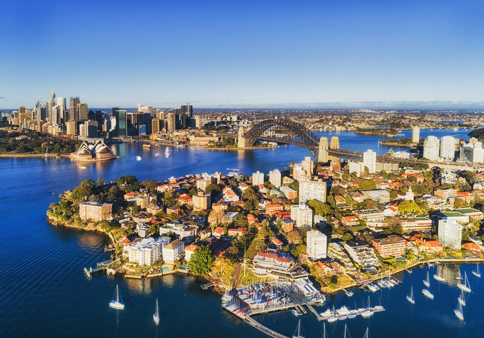 Aerial shot of Sydney's Kirribilli, north Sydney