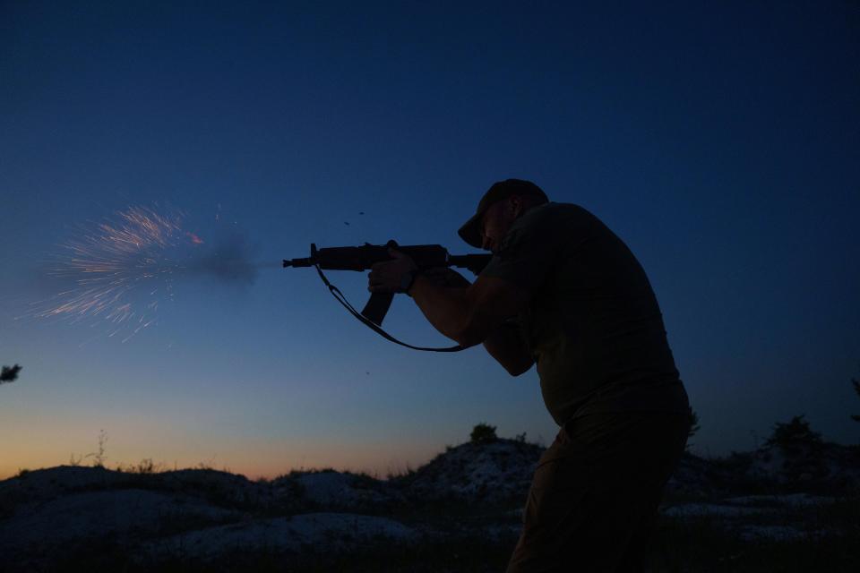 A Ukrainian servicemen is seen during a training in the Donetsk region (AP)