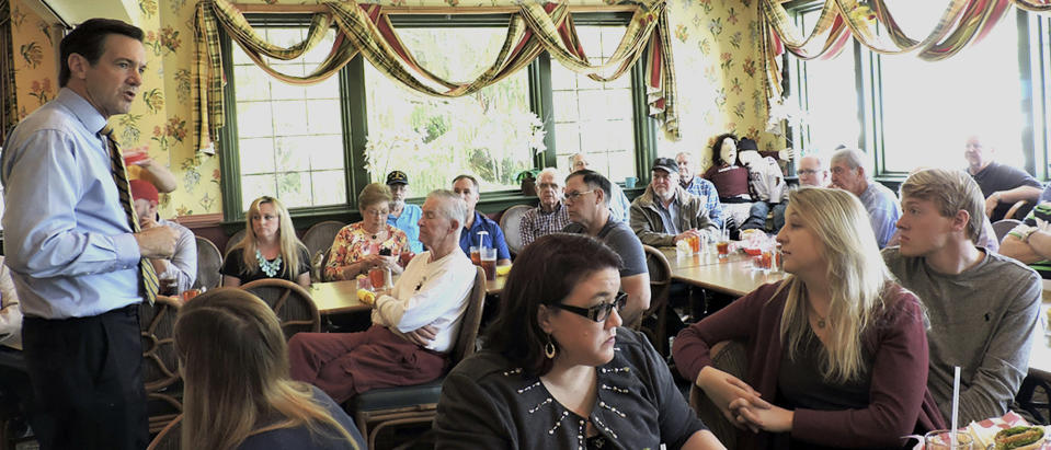 U.S. Senate candidate Rep. Evan Jenkins speaks May 10, 2017, at the Poky Dot Restaurant in Fairmont, W.Va. Jenkins recently announced his bid against Democratic Sen. Joe Manchin, the state’s popular former governor whose conservative record often puts him at odds with his party. (Photo: Leah Nestor/Times-West Virginian via AP)