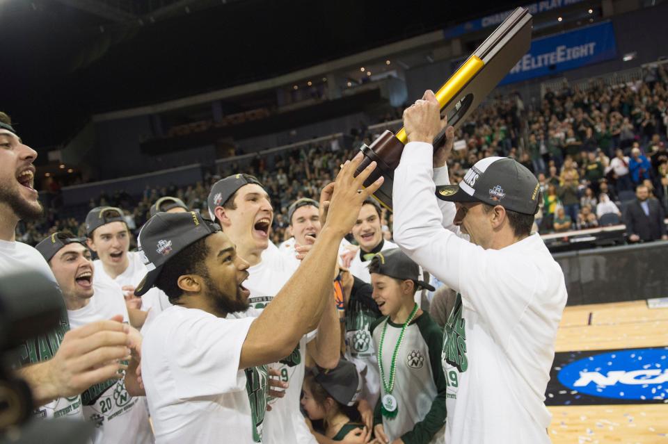 McCollum celebrates the Bearcats' 2019 National Championship with Trevor Hudgins and the rest of his Northwest Missouri State team.