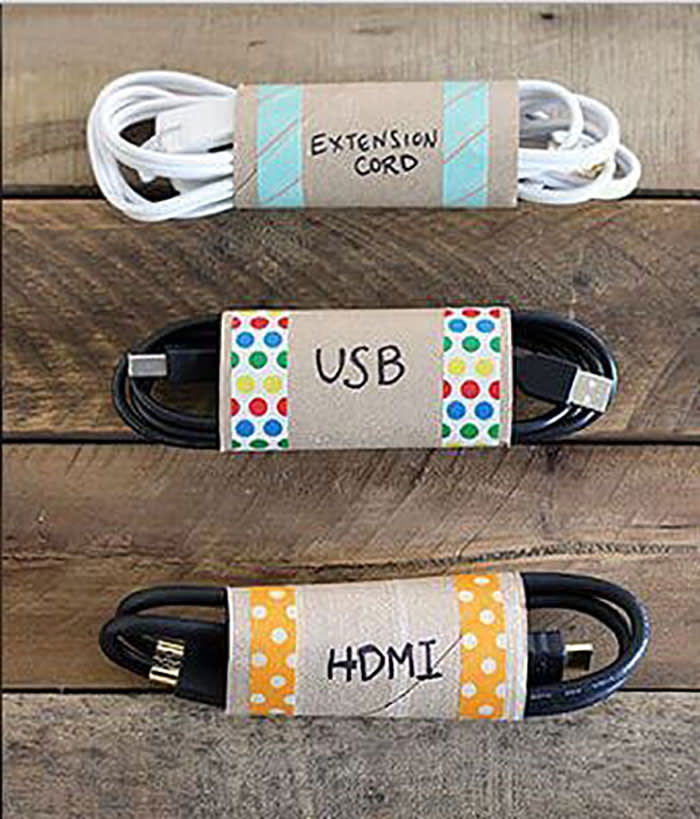 Turn Toilet Paper Rolls into Cord Organizers