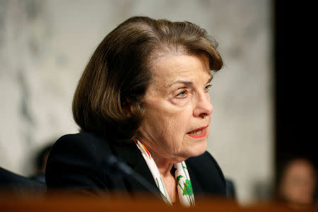 Senator Dianne Feinstein (D-CA) questions witnesses before the Senate Judiciary Committee during a hearing about legislative proposals to improve school safety in the wake of the mass shooting at the high school in Parkland, Florida, on Capitol Hill in Washington, U.S., March 14, 2018. REUTERS/Joshua Roberts